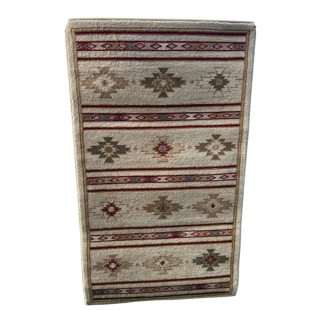 Regal Collection Runner Rug‎ 2x4.5 ft Beige Red Geometric Tribal Pattern Turkey